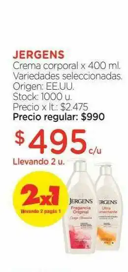 Farmacity Jergens Crema Corporal x 400ml oferta