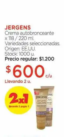 Farmacity Jergens Crema Autobronceante x 118/220ml oferta