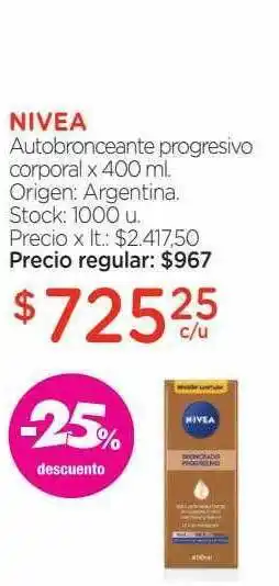 Farmacity Nivea Autobronceante Progresivo Corporal x 400ml oferta