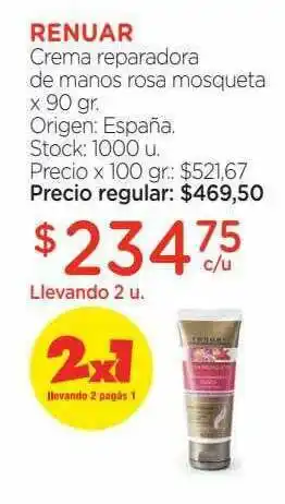 Farmacity Renuar Crema Reparadora De Manos Rosa Mosqueta x 90gr oferta