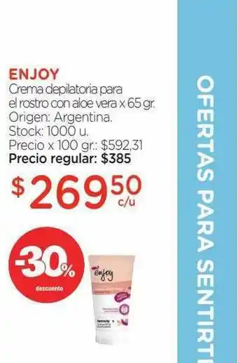 Farmacity Enjoy Crema Depilatoria Para El Rostro Con Aloe Vera x 65gr oferta