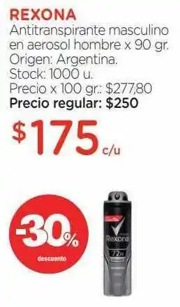 Farmacity Rexona Antitranspirante Masculino En Aerosol Hombre x 90gr oferta