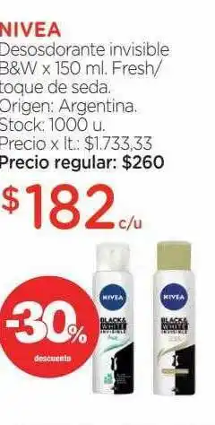 Farmacity Nivea Desodorante Invisible B&w Fresh Toque De Seda x 150ml oferta