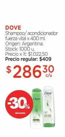 Farmacity Dove Shampoo Acondicionador Fuerza Vital x 400ml oferta