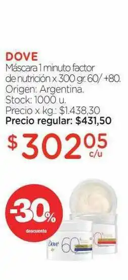Farmacity Dove Máscara 1 Minuto Factor De Nutrición x 300gr oferta