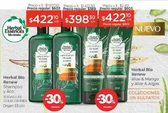 Farmacity Herbal Bio Renew Shampoo Y Aco -30% Descuento Herbal Bio Renew Aloe & Mango Y Aloe & Algas -30% Descuento oferta