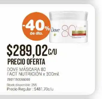 La Santé Dove Máscara 80 Fact Nutrición x 300ml oferta