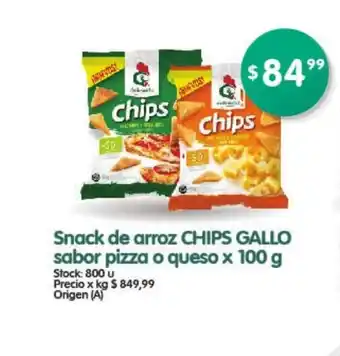 Supermercados Buenos Días Chips Gallo Snack de arroz sabor pizza o queso x 100g oferta