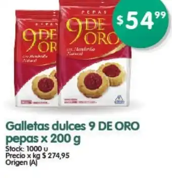 Supermercados Buenos Días 9 De Oro Galletas dulces pepas x 200g oferta