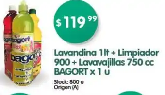Supermercados Buenos Días Bagort Lavandina 1lt + Limpiador 900+ Lavavajillas 750cc x 1u oferta