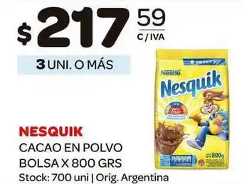 Carrefour Maxi Nesquik Cacao En Polvo Bolsa x 800grs oferta