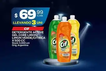 Carrefour Maxi Cif Detergente Active Gel Core Limon - Limon Verde - Citrica x 500cc oferta