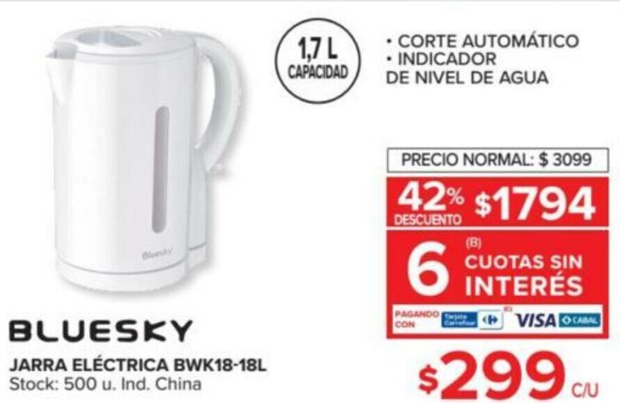 Bluesky Jarra Eléctrica BWK18-18L oferta en Carrefour