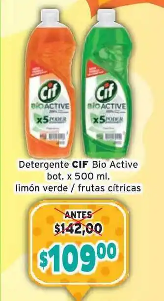 Cif Bio Active Detergente bot. x 500ml. limón verde / frutas cítricas
