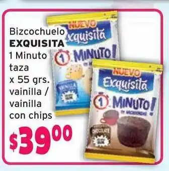 Exquisita Bizcochuelo 1 Minutos Taza x 55grs. vainilla / vainilla con chips
