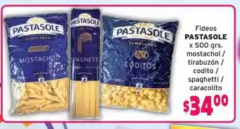 Pastasole Fideos x 500grs. mostachol / tirabuzón / codito / spaghetti / caracolito