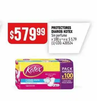 Makro Protectores Diarios Kotex Sin perfume x 100u oferta