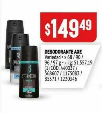 Makro Desodorante Axe x 68 / 90/ 96/97g oferta