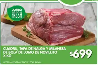Jumbo Cuadril, tapa de nalga y milanesa de bola de novillito x kg oferta