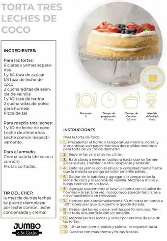 Jumbo Torta tres leches de coco oferta
