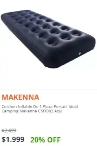 Makenna Colchon inflable De 1 Plaza Portátil Ideal Camping Makenna CMT002 Azul