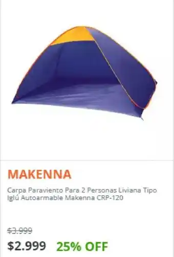 Ribeiro Makenna Carpa Paraviento Para 2 Personas Liviana Tipo oferta