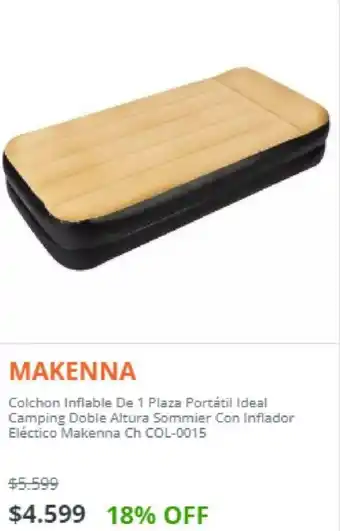 Makenna Colchon Inflable De 1 Plaza Portátil Ideal Camping Doble Altura Sommier Con inflador Eléctrico Makenna Ch COL-0015
