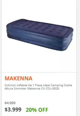 Ribeiro Makenna Colchon Inflable De 1 Pieza Ideal Camping Doble Altura Sommier Makenna Ch COL-0020 oferta