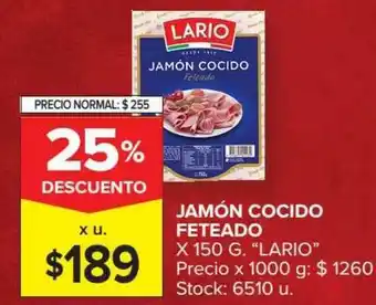 Carrefour Market Jamón Cocido Feteado Lario x 150g oferta