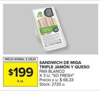 Carrefour Market Sandwich De Miga Triple Jamón Y Queso Pan Blanco So Fresh x 3u oferta