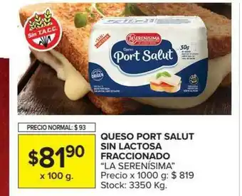 Carrefour Market Queso Port Salut Sin Lactosa Fraccionado La Serenisima x 1000g oferta