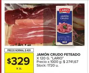 Carrefour Jamón Crudo Feteado Lario x 120g oferta