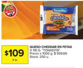 Carrefour Queso Cheddar En Fetas Tonadita x 116g oferta