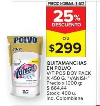 Carrefour Quitamanchas En Polvo V Tipos Doy Pack Vanish x 450g oferta