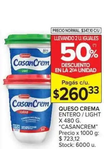 Carrefour Queso Crema Entero Light Casancrem Llevando 2 U. Iguales 50% Descuento En La 2da Unidad oferta