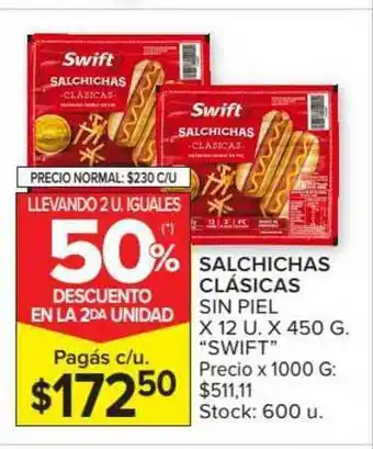 Carrefour Salchichas Clasicas Sin Piel Swift x 12 u x 450 g oferta