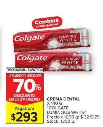 Carrefour Crema Dental Colgate Luminous White x 140 g oferta