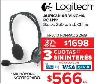 Carrefour Auricular Vincha Pc H111 Logitech oferta