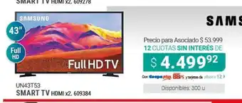 Cooperativa Obrera Samsung Smartr TV UN43T53 oferta