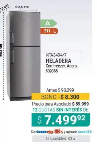 Cooperativa Obrera KFA Heladera Con Freezer Acero oferta