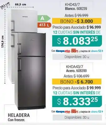 Cooperativa Obrera Heladera Con Freezer/ Blanco/Acero oferta