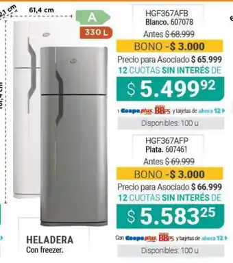 Cooperativa Obrera Heladera Con Freezer/Blanco/Plata oferta