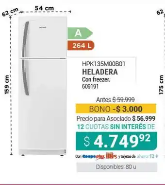 Cooperativa Obrera HPK135M00B01 Heladera Con Freezer oferta