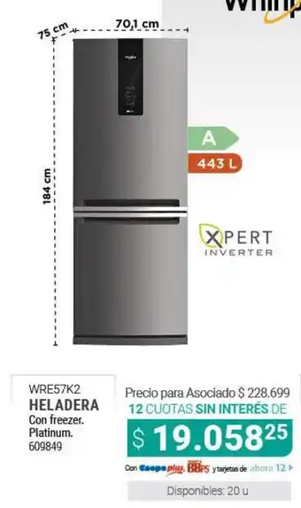 Cooperativa Obrera Whirlpool Heladera Con Freezer Platinum oferta