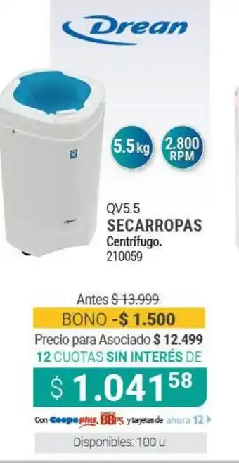 Cooperativa Obrera Drean QV5.5 Secarropas centrifugo oferta