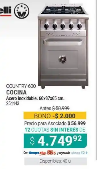 Cooperativa Obrera Country 600 Cocina Acero inoxidable 60x87x65cm oferta