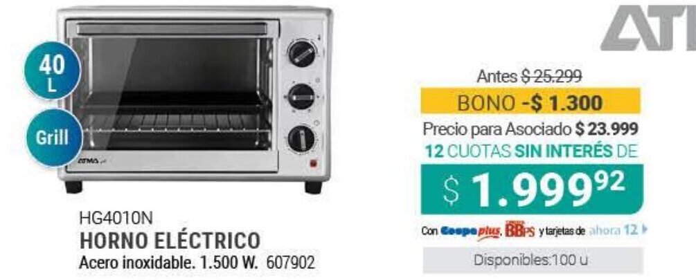 Oferta Atma HG4010N Horno Eléctrico en Cooperativa Obrera