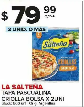 Carrefour Maxi Tapa pascualina criolla bolsa 2un la salteña oferta