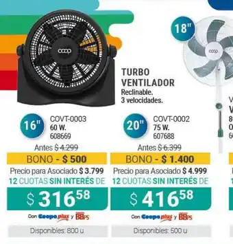 Cooperativa Obrera COVT-0003 60W/ TUrbo Ventilador oferta