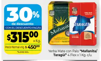 La Anonima "Mañanita/ Taragüí" Yerba Mate con Palo 4 Flex x 1 kg oferta